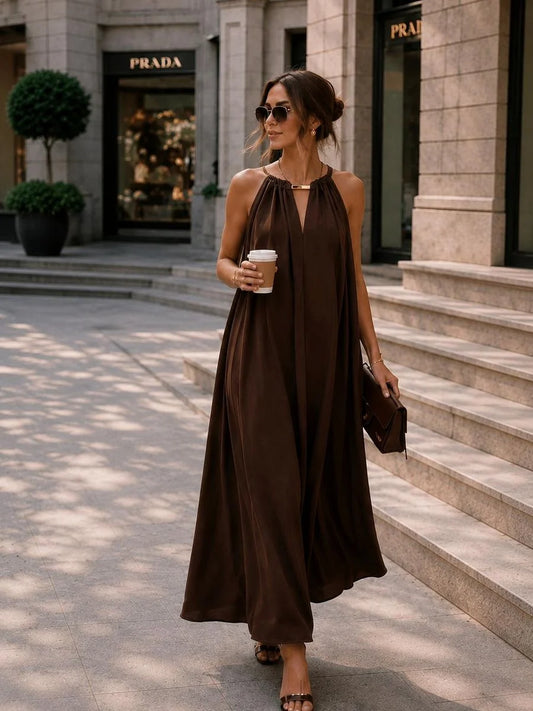 Kahverengi halter yaka zara elbise