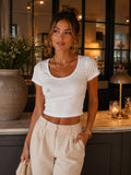 Basic U Yaka Crop Tişört Beyaz